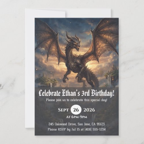Watercolor dragon birthday invitations
