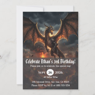 Watercolor dragon birthday invitations