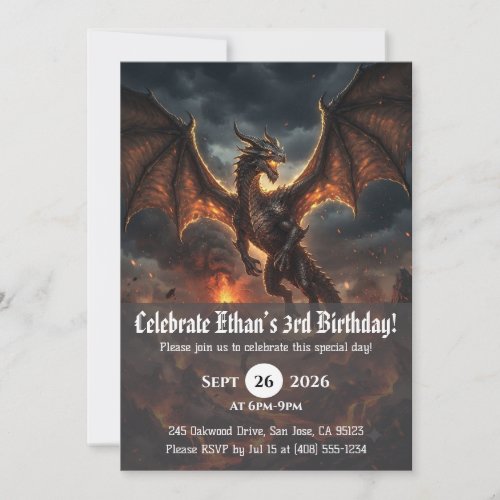 Watercolor dragon birthday invitations