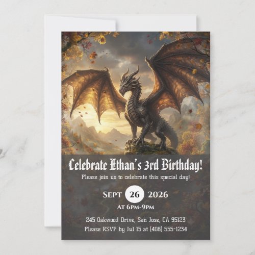 Watercolor dragon birthday invitations