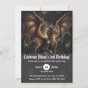 Watercolor dragon birthday invitations