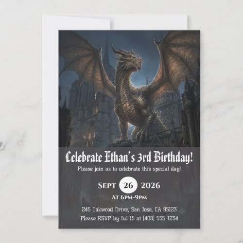Watercolor dragon birthday invitations