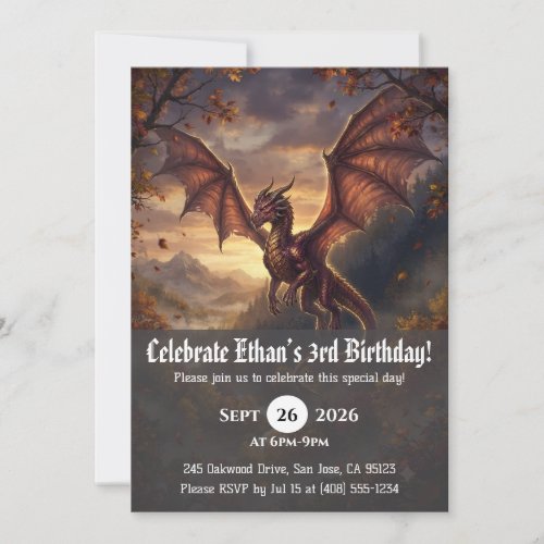 Watercolor dragon birthday invitations