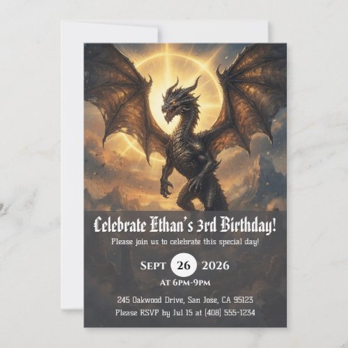 Watercolor dragon birthday invitations
