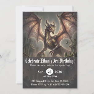 Watercolor dragon birthday invitations