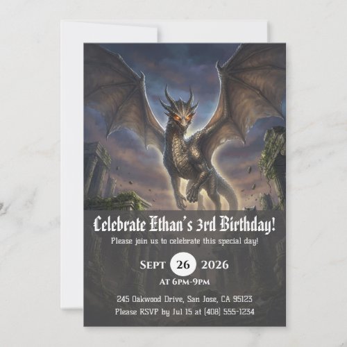 Watercolor dragon birthday invitations