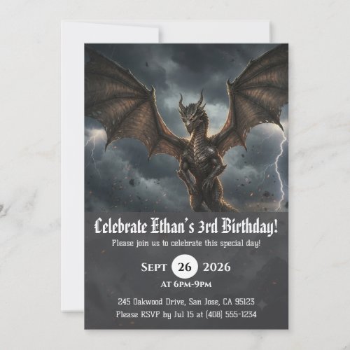 Watercolor dragon birthday invitations
