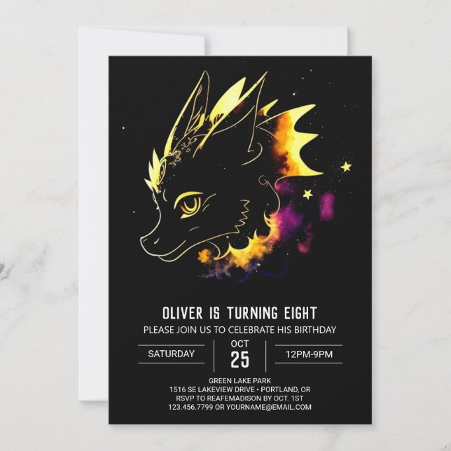 Watercolor Dragon Custom Birthday Invitation (Front)