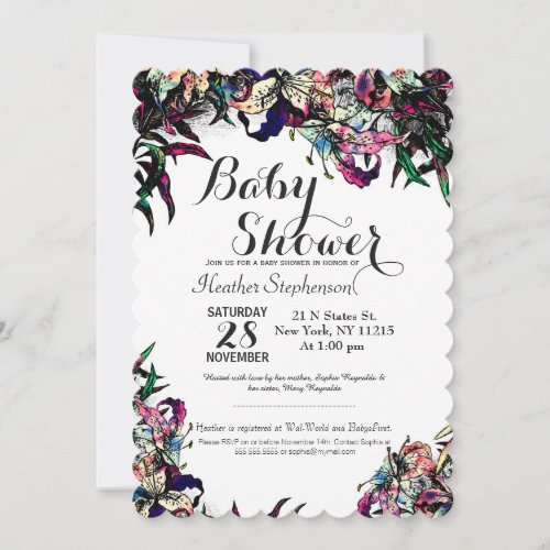 Watercolor Dragon Lilies Baby Shower Invitations