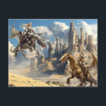 Watercolor Dragon Riders Fantasy Postcard<br><div class="desc">This design may be personalized by choosing the customize further option to add text.

Contact me at colorflowcreations@gmail.com if you with to have this design on another product.  
  See more of my creations or follow me at www.facebook.com/colorflowcreations,  www.instagram.com/colorflowcreations,  www.twitter.com/colorflowart,  and www.pinterest.com/colorflowcreations.</div>