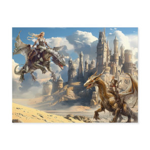 Watercolor Dragon Riders Fantasy Postcard