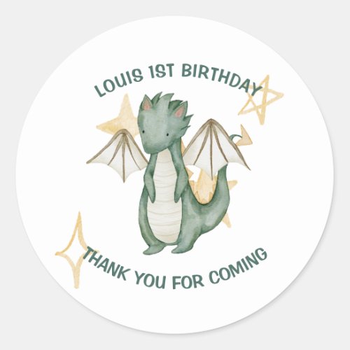 Watercolor dragon thank you for coming birthday cl classic round sticker