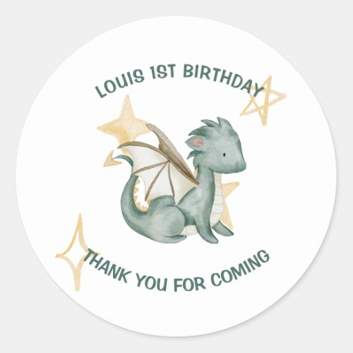Watercolor dragon thank you for coming birthday classic round sticker