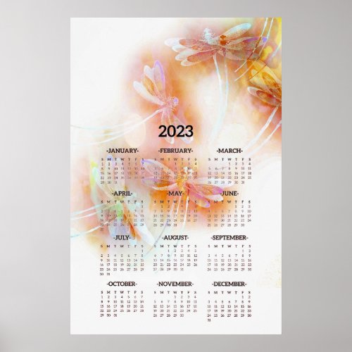 Watercolor dragonflies 2023 calendar poster