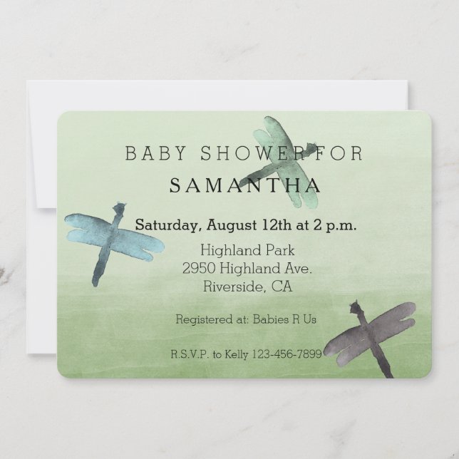 Watercolor Dragonflies baby shower Invitation (Front)