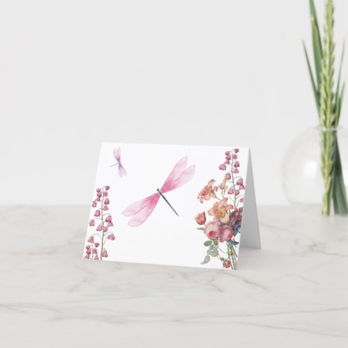 Watercolor Dragonflies  Flowers Note Card