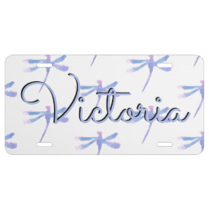 Watercolor Dragonflies Hand Painted Your Name License Plate