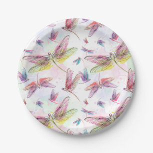 Watercolor Dragonflies Paper Plate