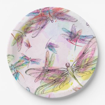 Watercolor Dragonflies Paper Plate by VariedTreasure at Zazzle