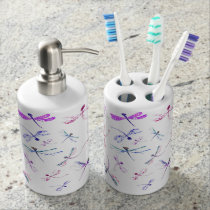 Watercolor Dragonflies Pink Lavender Blue White Bathroom Set Watercolor Dragonflies Pink Lavender Blue White Bathroom Set
