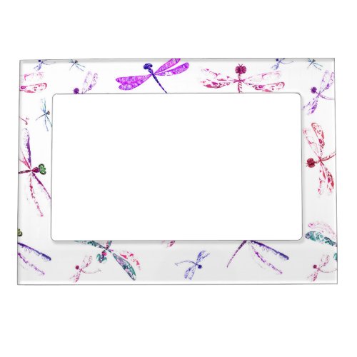 Watercolor Dragonflies Pink Lavender Blue White Magnetic Photo Frame