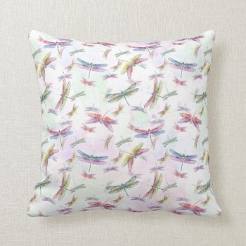 Watercolor Dragonflies Teal Lavender Blue White Throw Pillow by SterlingClouds at Zazzle