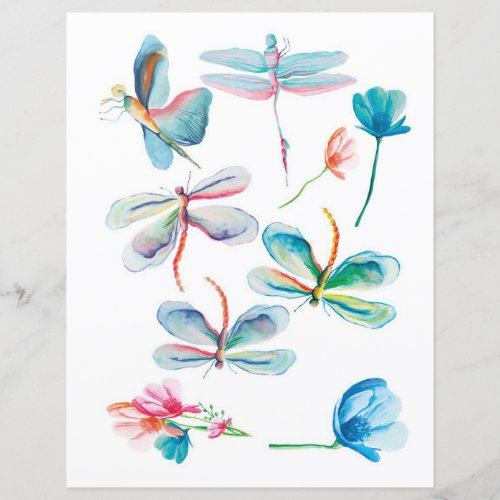 Watercolor dragonflies to cut out and collage