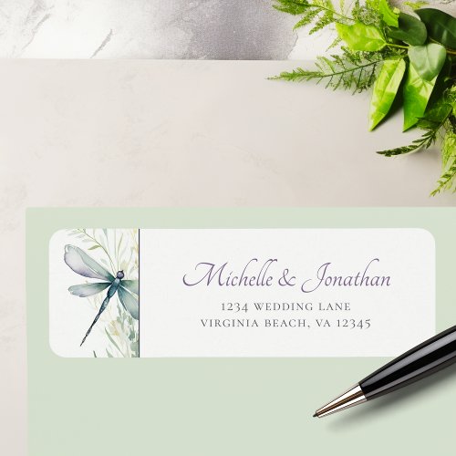 Watercolor Dragonfly and Greenery Wedding Address Label