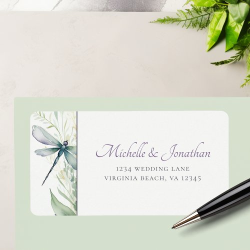 Watercolor Dragonfly and Greenery Wedding Address Label