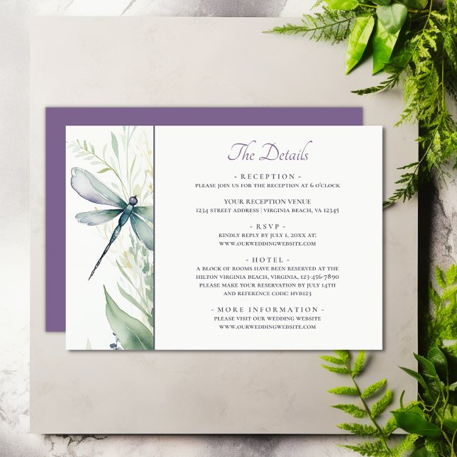 Watercolor Dragonfly and Greenery Wedding Details Enclosure Card (Watercolor Dragonfly and Greenery Wedding Details Enclosure Card)