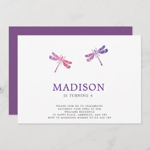 Watercolor Dragonfly Birthday Party Invitation