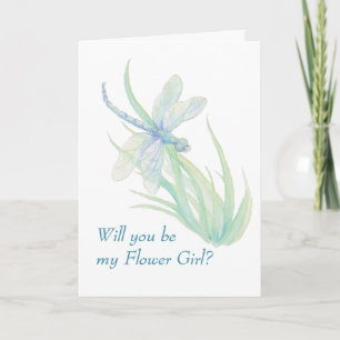 Watercolor Dragonfly Blue Green Flower Girl Invite