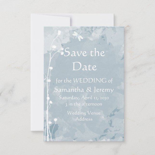 Watercolor Dragonfly Blue Green Save the Date (Front)