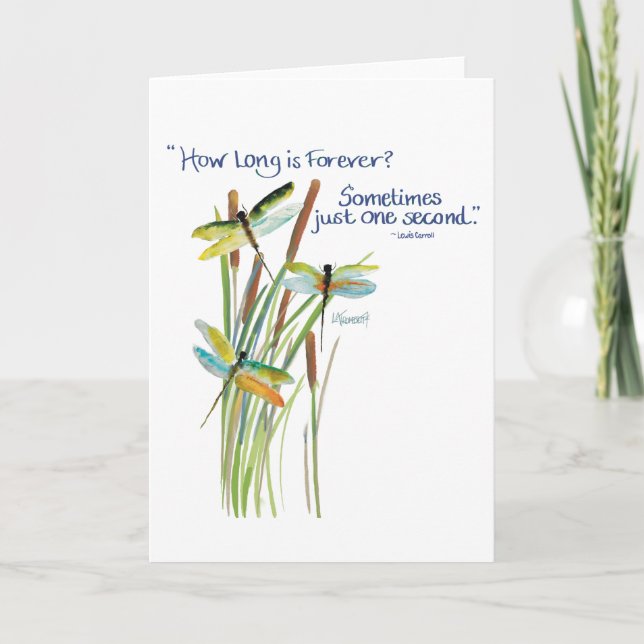 Watercolor Dragonfly Card with Lewis Carroll quote (Front)