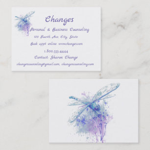 Watercolor Dragonfly Changes Counseling Service Business Card