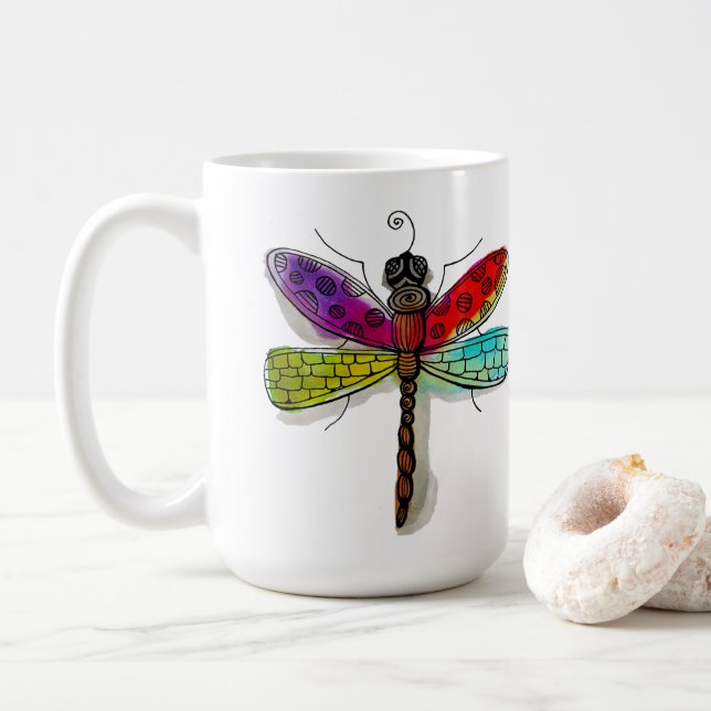 Watercolor Dragonfly Coffee Mug (With Donut)
