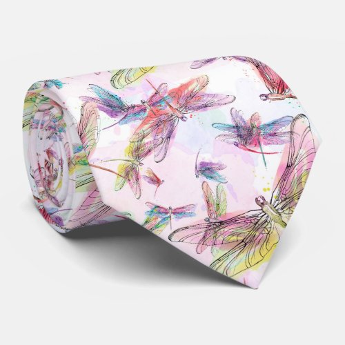 Watercolor Dragonfly Design neck tie 2