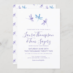 Watercolor Dragonfly Elegant Script Wedding  Invitation