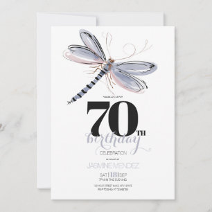 Watercolor Dragonfly Feminine Elegant 70 Birthday Invitation
