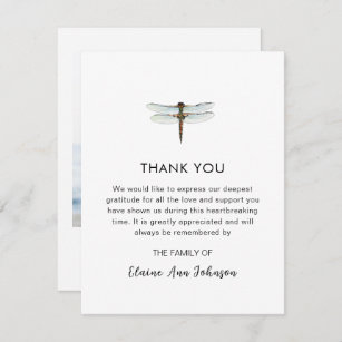 Watercolor Dragonfly Funeral Photo Thank you 