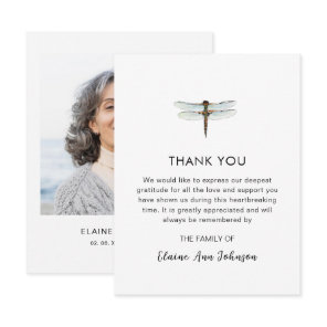 Watercolor Dragonfly Funeral Photo Thank you  Card