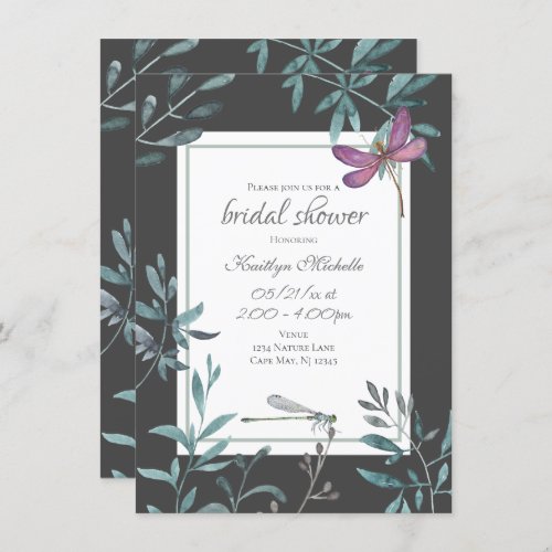 Watercolor Dragonfly Garden Greenery Bridal Shower Invitation