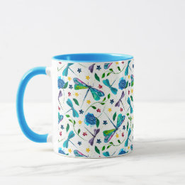 Watercolor Dragonfly Garden on White Custom Color  Mug