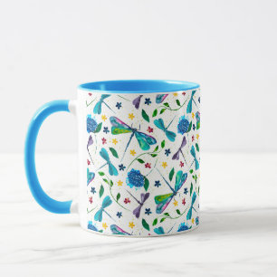 Watercolor Dragonfly Garden on White Custom Color  Mug