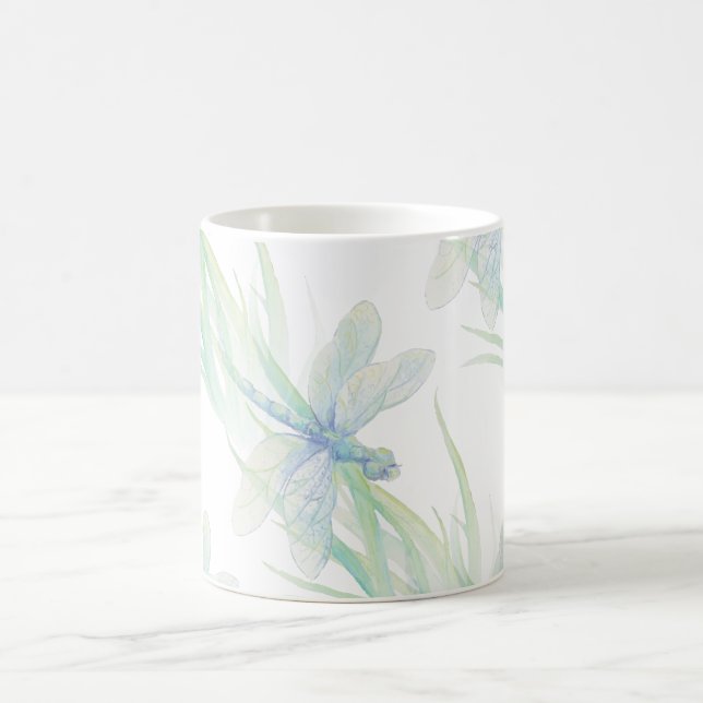 Watercolor Dragonfly in Soft Blues & Green art Coffee Mug (Center)