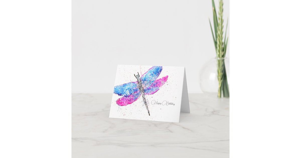 Watercolor dragonfly pink blue classic Birthday Thank You Card | Zazzle