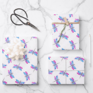 Watercolor dragonfly pink blue classic wrapping paper sheets