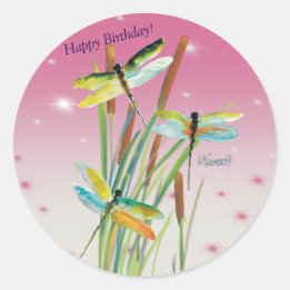 Watercolor Dragonfly Pink Personalized Stationery Classic Round Sticker