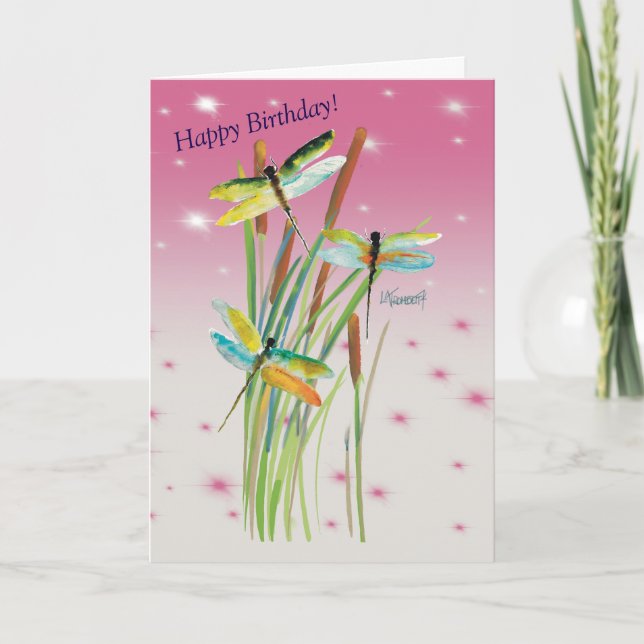 Watercolor Dragonfly Pink Personalized Stationery Note Card (Front)