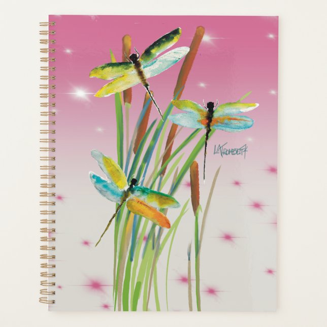Watercolor Dragonfly Pink Planner (Front)